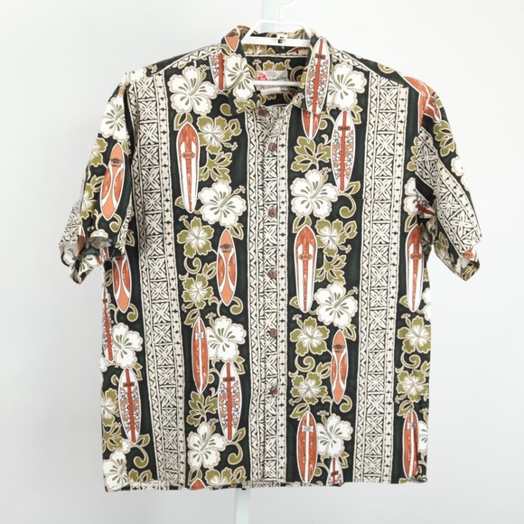 Hilo Hattie Hawaiian Original Shirt Mens XL Green Black Surfboard Floral Hawaii - Picture 2 of 9